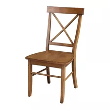 Set of Two X-Back Chairs with Solid Wood Seats in Pecan