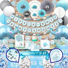 477 Piece - Baby Shower Decorations for Boy by RainMeadow, Elephant Theme