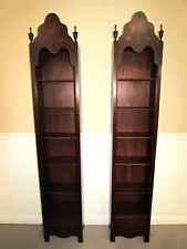 VINTAGE PAIR SLENDER BOOKCASES WITH DRAWERS ADJUSTABLE SHELVES, by COLONIAL MFG