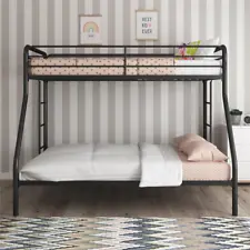 Black Twin Over Full Bunk Beds Metal Frame Ladders Kids Teens Dorm Furniture