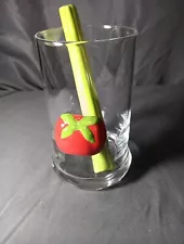 Vintage Bloody Mary Glass Raised Tomato With Ceramic Celery Stir Stick Rare