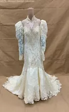 Vintage Cream Long Sleeve Lace Embellished Wedding Dress