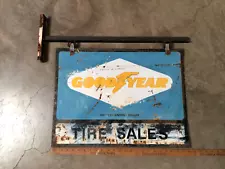 VINTAGE ORIGINAL GOODYEAR TIRE SALES SIGN INDEPENDANT DEALER WITH WALL MOUNT