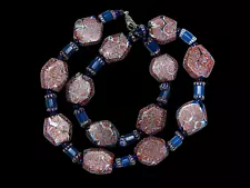 Antique African Trade Beads in a Necklace with Large Rare Tabular Venetian Mille