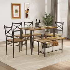 43" 6 Piece Dining Table Set for 6 Kitchen Breakfast Dinette w/Bench and Chairs