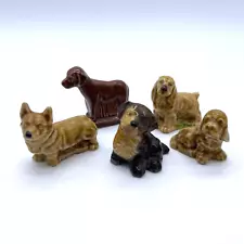 5 WADE Whimsies Red Rose Tea Dog Figurines 1971 Lab COCKER SPANIEL Corgi Puppies