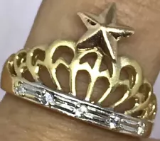 GOLD 14k crown ring tiara princess tri cz star Size 7 5 6 8 9 4.1g