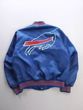 Vintage 1980s Buffalo Bills NFL Satin Jacket Locker Line Medium Blue