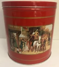 BEAUTIFUL COLORFUL VINTAGE LIDDED COOKIE OR CANDY OLDTIME 8” TIN-RARE-SHIPN24HRS