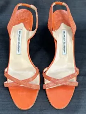 Manolo Blahnik Leather Orange Sling Back Slip On High Heel 38.5 Shoes