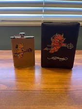 Ed Hardy Baby Devil Leather Flask w/ Case