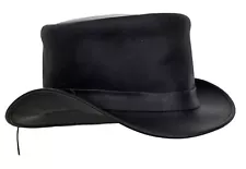 Black Cowhide Leather Adjustable Western Cowboy Deadman's Top Hat For Men's