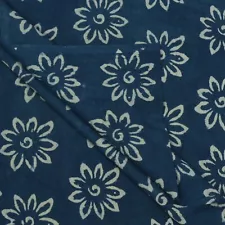 Indigo Blue Cotton Fabric By The Yard Hand Dyed Floral Dress Sewing Craft Fabric