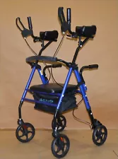 ELENKER Upright Walker, Stand Up Rollator Walker w/Seat and Backrest - Blue