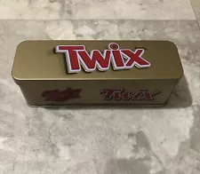 Twix Candy Mini Rectangular Empty Tin Can with Hinged Lid 2” x 6.75” EUC