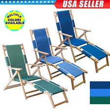 Heavy Duty Wooden Beach Chair Wood Chaise Lounger Patio Lounge Chair Reclining