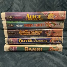 Walt Disney 5 Classic VHS Clamshell Lot Sealed! Black Diamond! Alice Bambi Robin