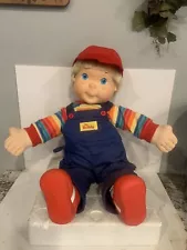 Vntg Hasbro My Buddy Doll 23” Blonde Hair Blue Eyes 1985 Rainbow Shirt Shoes Hat