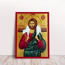 Jesus Christ The Good Shepherd Greek Byzantine Orthodox Christian handmade icon