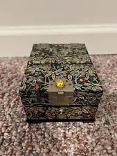 Asian Mother of Pearl Trinket Jewelry Box with Lock and Mirror