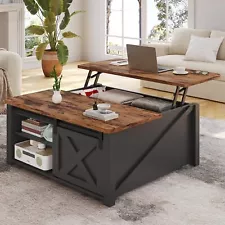 33.5" Lift Top Square Coffee Table with Storage Door for Living Room, Farmhouse