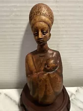 African Tribal Solid Wood Hand Carved Statute Figurine Mother And Child OOAK