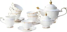 ACMLIFE Fine Bone China Tea Set for 6 White Porcelain Tea Sets Lightweight