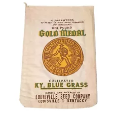 Vintage 1 lb. GOLD MEDAL KY Blue Grass Field Seeds Louisville Co. Bag Sack Cloth