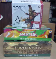 MTG COMMANDER MASTERS SET + ASSASSIN'S CREED COLLECTOR + LORD RINGS DRAFT BOXES