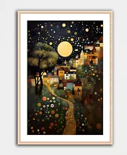 Gustav Klimt Inspired Art Print Wall Art Home Decor Poster Mural Moon Night Sky