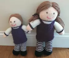 2 Crochet knitted dolls purple outfits. Beautifully hand made