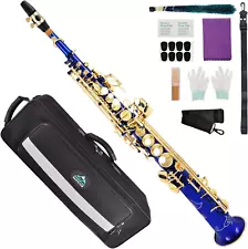 EASTROCK Bb Soprano Saxophone Straight Blue Sax Instruments for Beginners Interm