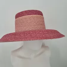 Pink Straw Boater Hat One Size