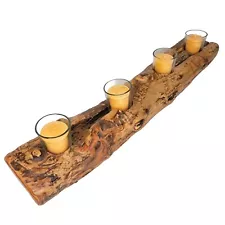 24" Natural Real Log Votive Candle Holder Centerpiece Mantle Rustic Wood Tealigh