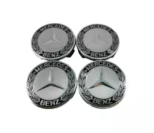 SET OF 4 Silver & Black Mercedes-Benz 75MM Wheel Rim Center Hub Caps AMG WREATH