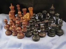 WOODEN ANTIQUE CHESS SET PIECES CARVED FIGURES BOARD GAME