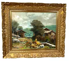 Artist Signed Landscape House With Shed Oil Painting Framed Artwork