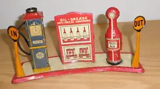 MARX VINTAGE METAL TIN TOY GAS STATION PUMP OIL AIR FILLING STATION ISLAND