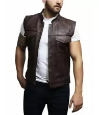 SOA Men's Leather Vest Anarchy Motorcycle Biker Club Concealed Carry Outlaws