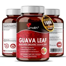 Organic Guava Leaf Powder Guajava 1500mg Capsules - Blood Sugar 120 Count