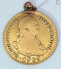 Spanish Treasure Pirate Doubloon 1 Escudo Gold Coin 22K Dated 1789 Pendant/Charm