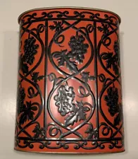 Vintage MCM Orange Grapevine Trellis Embossed Metal Trash Bin JL Clark 13”