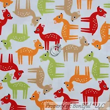 BonEful Fabric FQ Cotton Quilt White Red Orange Brown DEER Dot Kid Holiday SALE