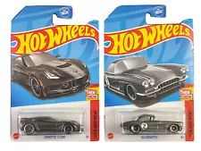 Hot Wheels 2023 HW Then And Now 1/10 & 5/10 Gray Corvette C7 Z06 & '62 2 Car Set