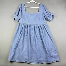 Maree Pour Toi Denim Dress Womens 20 Babydoll Tie Sleeves Pockets Western Boho