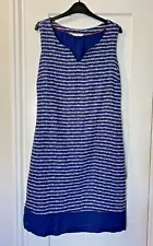 WHITE STUFF Blue & White Regatta Boat Print Linen Shift Dress Tunic Lined UK 12