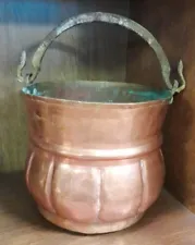 Antique Vtg Hand Hammered Copper Pot Pail Bucket w/Dovetail Seam Snake Handle
