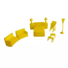 Yellow Plastic Small Pretend Toys Sofa Bed High Chair Doll House Furnitures