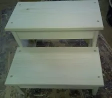 WOODEN BENCH WIDE PLAIN SKIRT 2 STEP STOOL PINE WOOD UNFINISHED SOLID WOOD