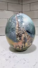 Hand Painted Ostrich Egg. Not Signed. Giraffes